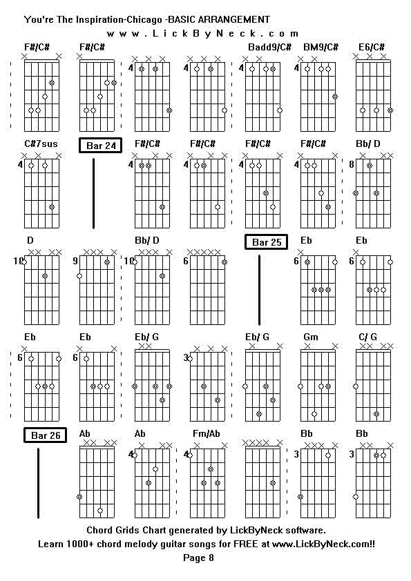 Chord Grids Chart of chord melody fingerstyle guitar song-You're The Inspiration-Chicago -BASIC ARRANGEMENT,generated by LickByNeck software.